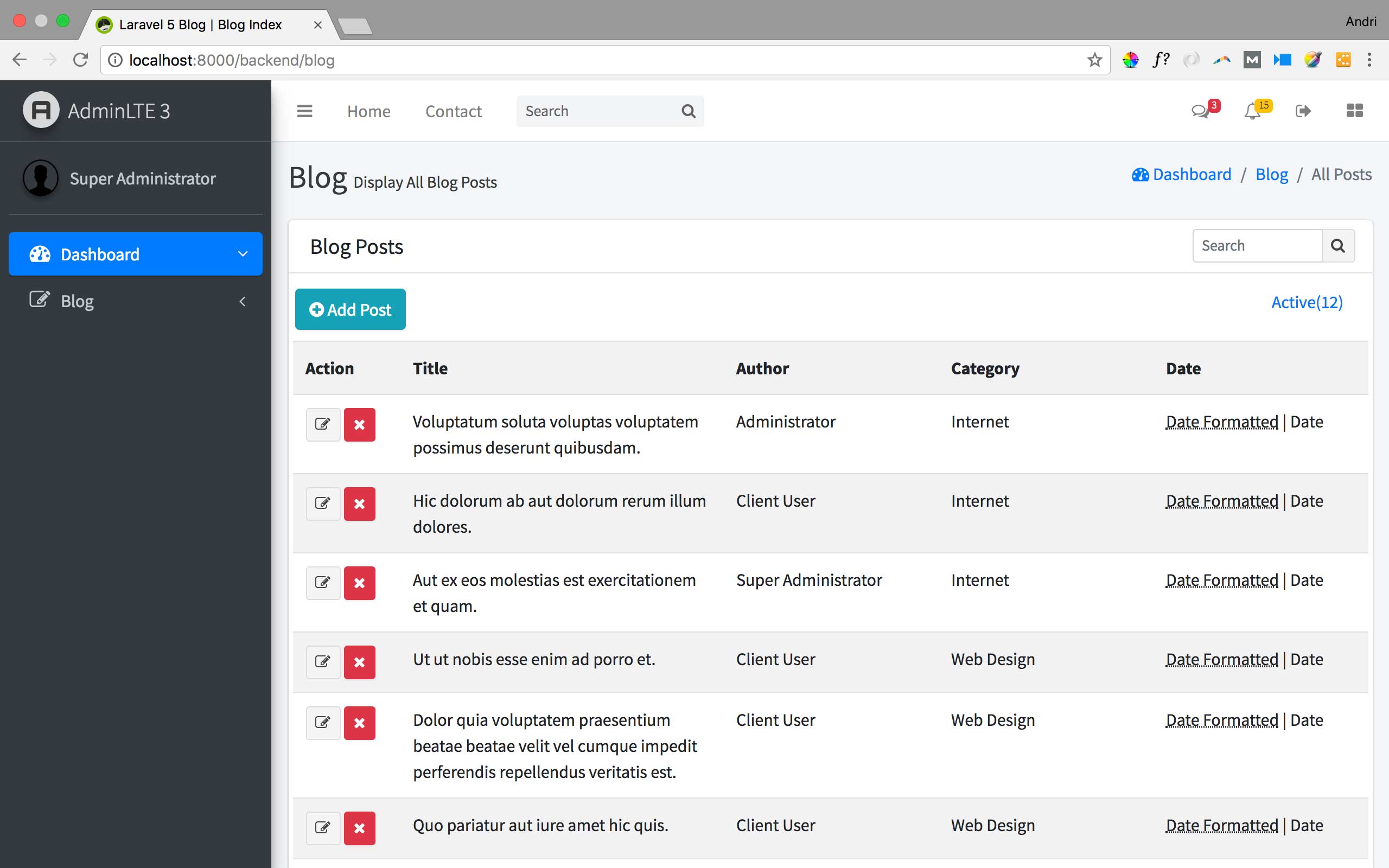 Membuat Blog dengan Laravel 5.7 dan AdminLTE 3 (10) – Menampilkan Posts 2