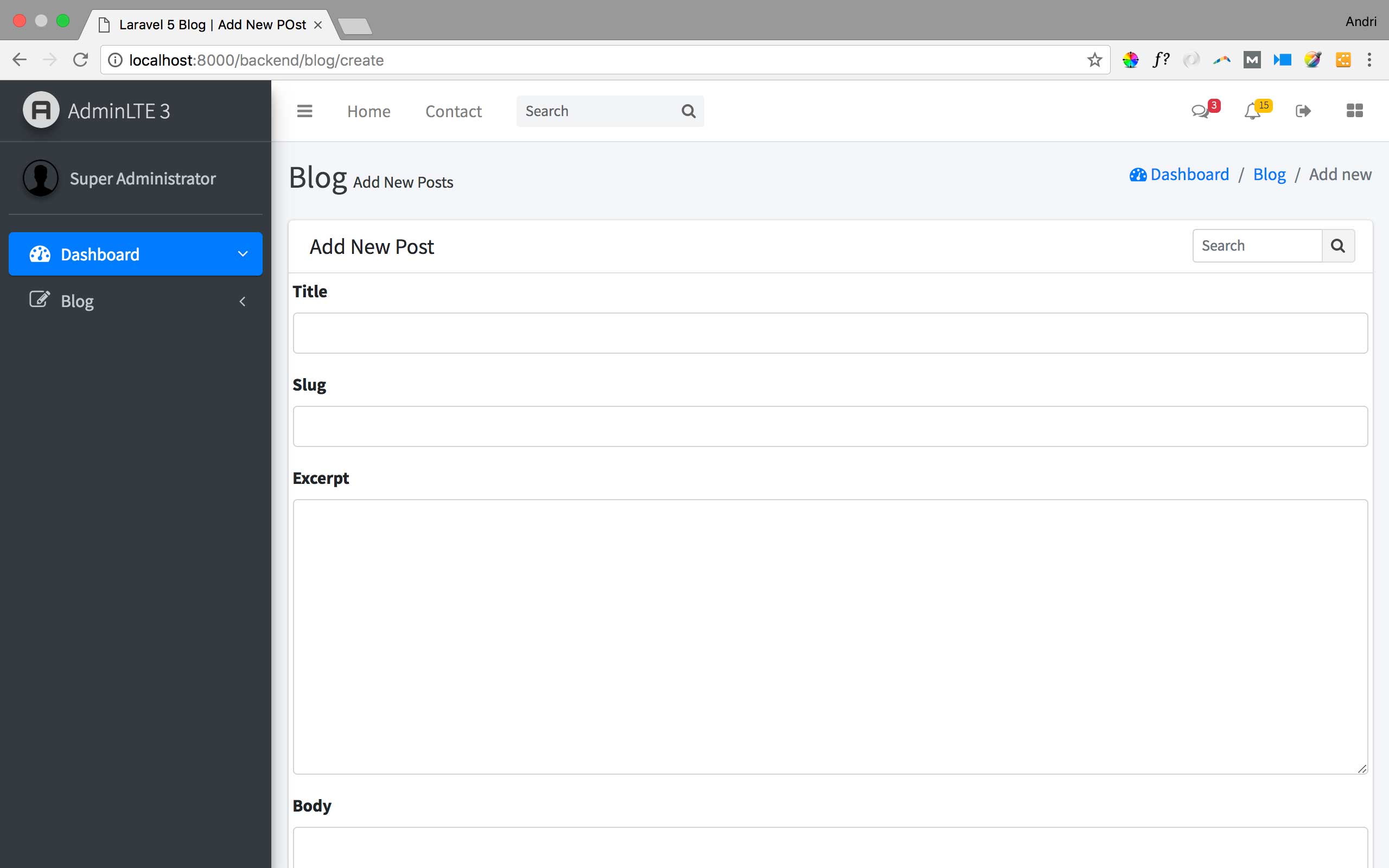 Membuat Blog dengan Laravel 5.7 dan AdminLTE 3 (11) – Membuat Post Baru