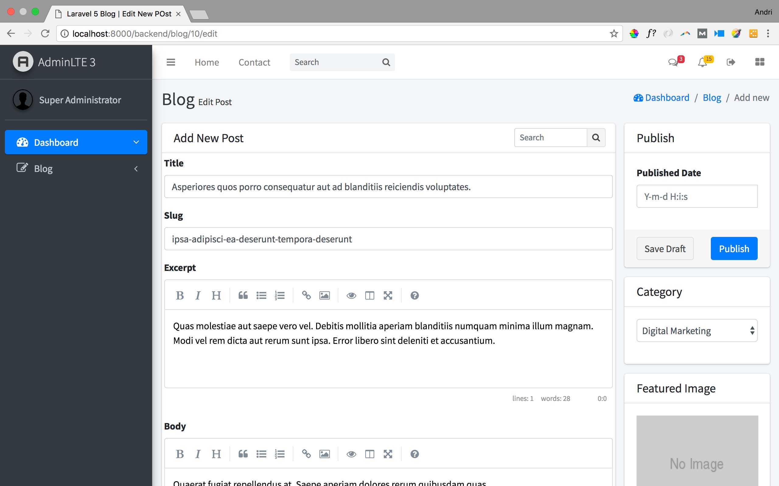Membuat Blog dengan Laravel 5.7 dan AdminLTE 3 (13) – Mengedit Post